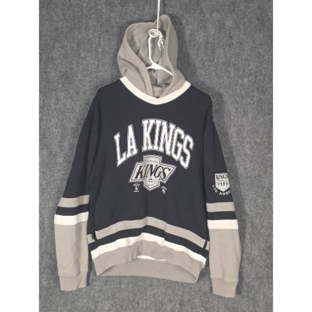 Vintage Hockey LA Kings Hoodie Mens Large‎ Black Grey NHL Pullover Sweatshirt
